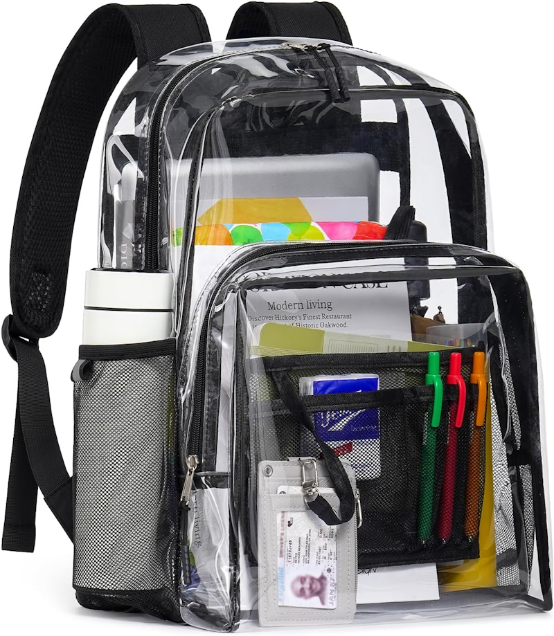 Clear Backpack, Kids and School, a clear stadium approved bag measuring 12" x 6" x 12"
