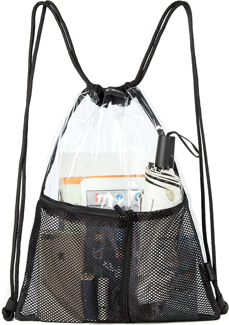 Clear Drawstring Bag, a clear stadium approved bag measuring One size