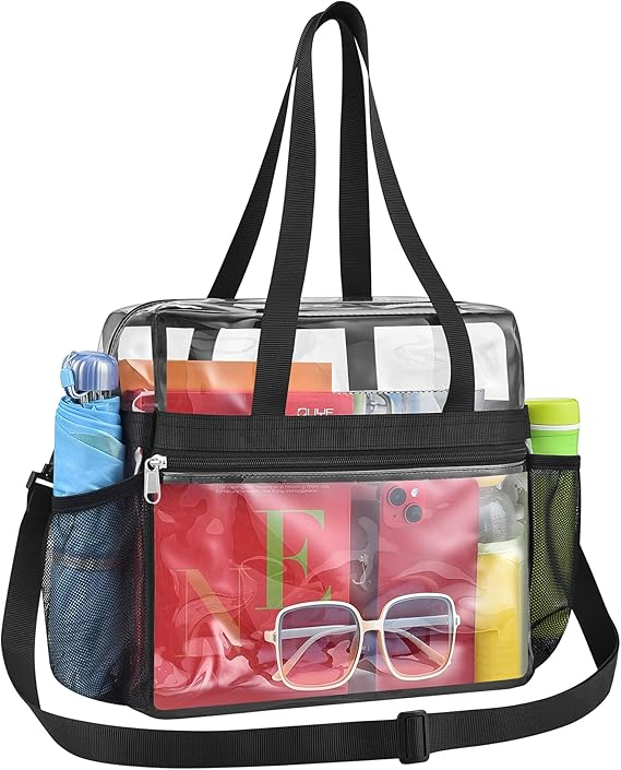 Clear Stadium Tote, 12 x 6 x 12, a clear stadium approved bag measuring 12" x 6" x 12"